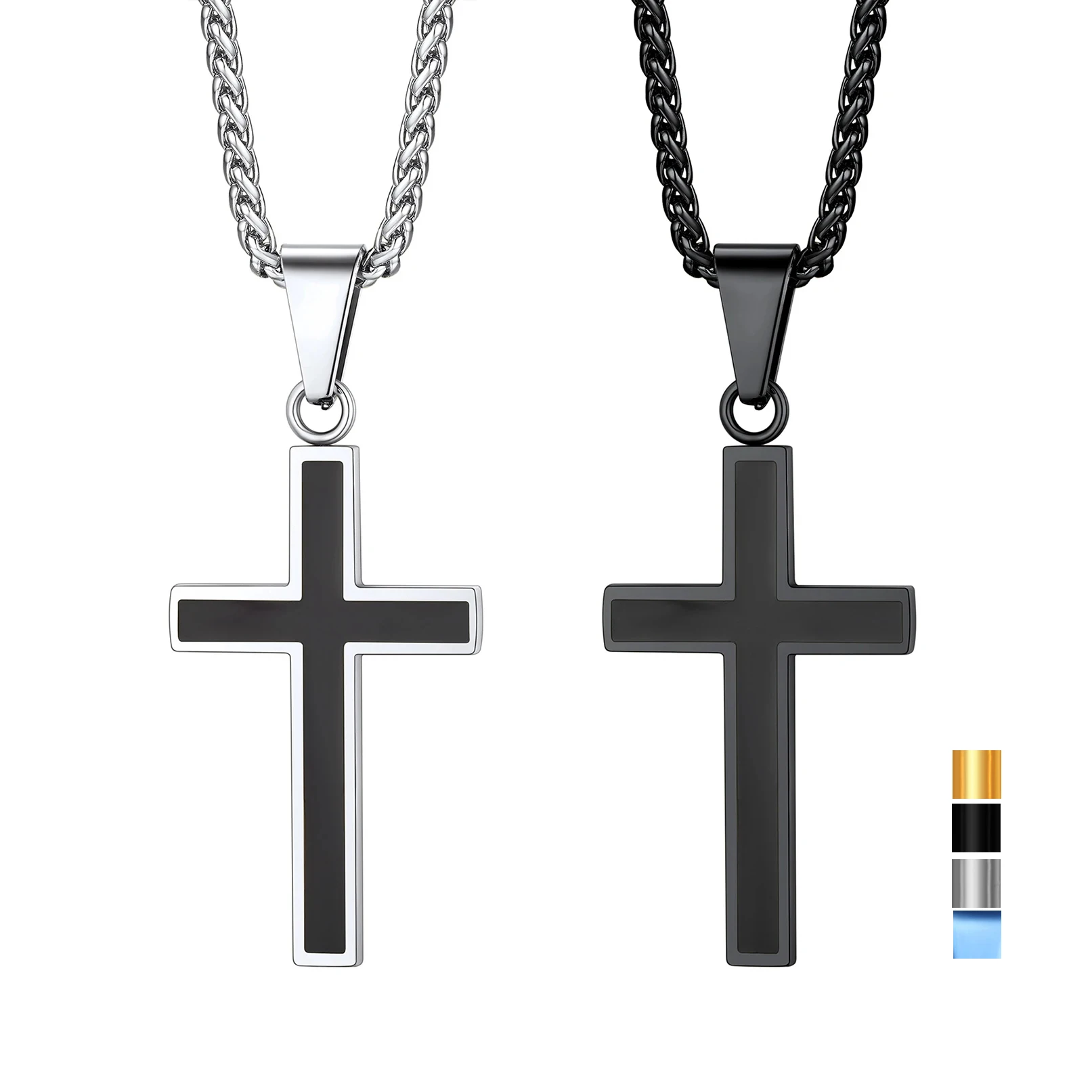 Collier Croix Noir Homme – Pendentif Acier Inoxydable, Style Discret, Avec Boîte Cadeau, Idéal Cadeau - 2