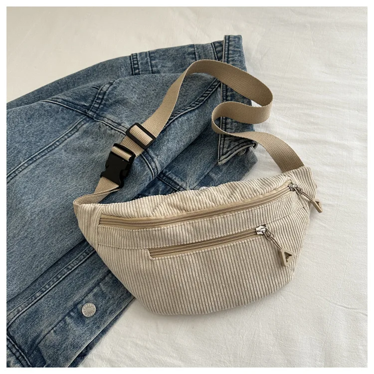 Lightweight Corduroy Fanny Pack Crossbody Bag Fashionable Retro Style Casual Chest Waist Bag Fresh Style Korean Version Handbags 10