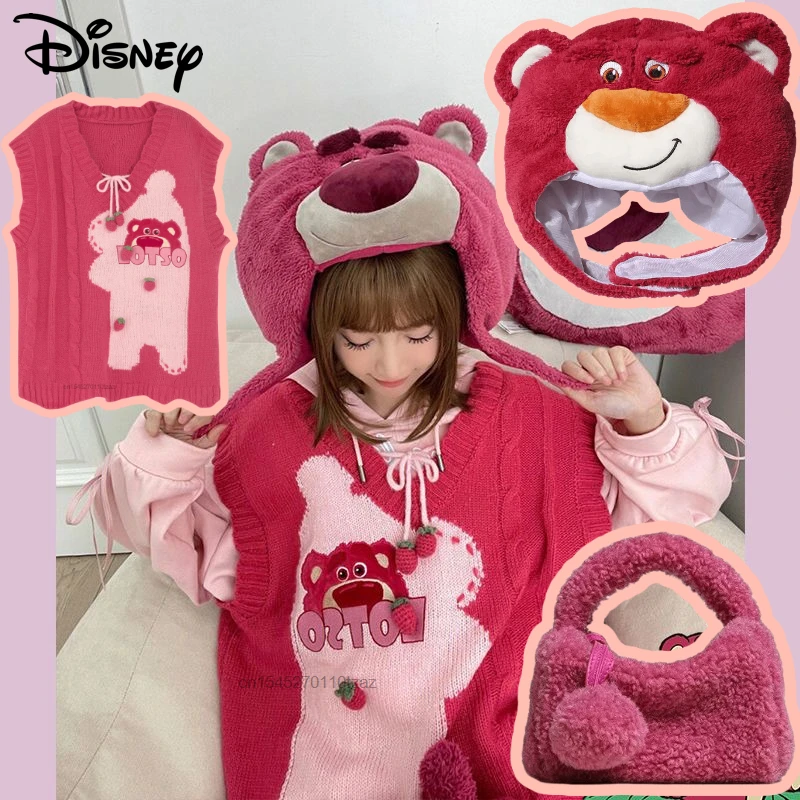 

Жилет Disney Toy Strory Lotso, топ, свитер, софирменный теплый Y2K, трикотажный стиль сестры, возрастной, жизненный жилет для девушек, контрастный жилет