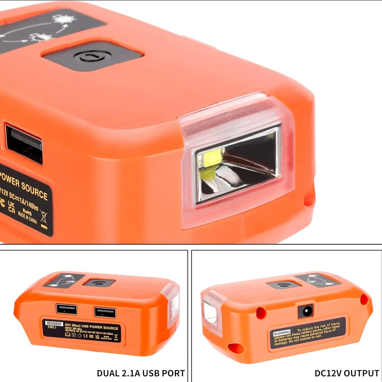 Battery Adapter for Black and Decker 20v Lithium Battery USB Phone Charger Led W