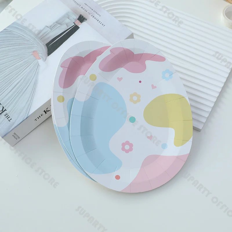 Easter Bunny Paper Plates Egg Shaped Dessert Plates Easter Tableware Pink Bunny Napkins Spring Rabbit Theme Party Dinnerware