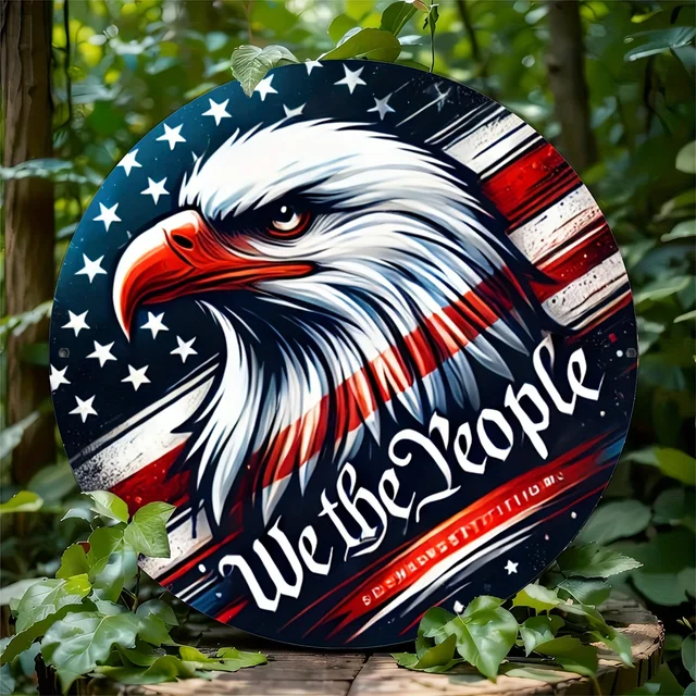 8in Round "We the People" American Eagle Head over Flag - Metal Sign - Image 5