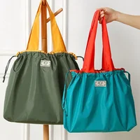 Sacs à bandoulière pliables écologiques, sac d'épicerie réutilisable pour femmes, sac de courses pliable de grande capacité avec fermeture à cordon 1