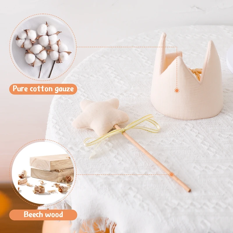 0-3 Baby Birthday Party Toy Decorative Cap Cotton Wood Wishing Star Fairy Stick Growth Birthday Crown Shower Photo Props Gifts