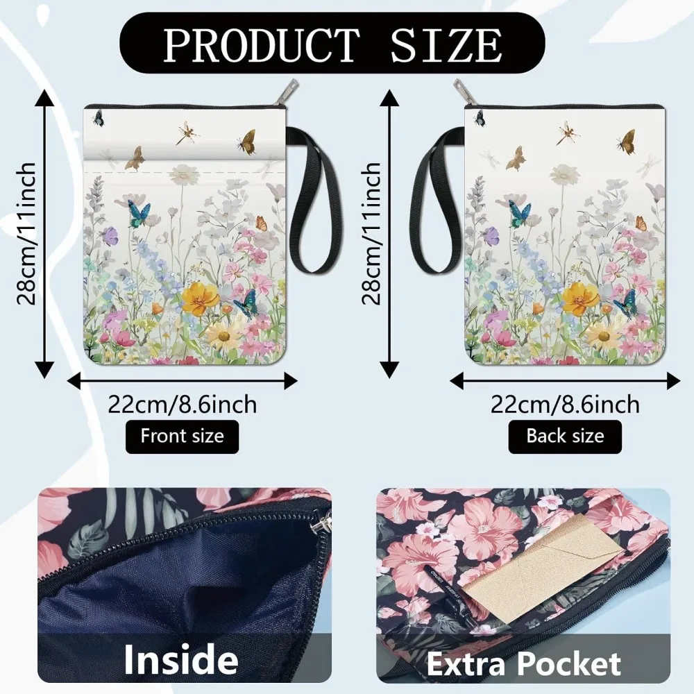 Flower Book Covers Butterfly Book Sleeve Protector for Paperbacks Washable Fabric Cloth Cover with Zipper and Extra book protector