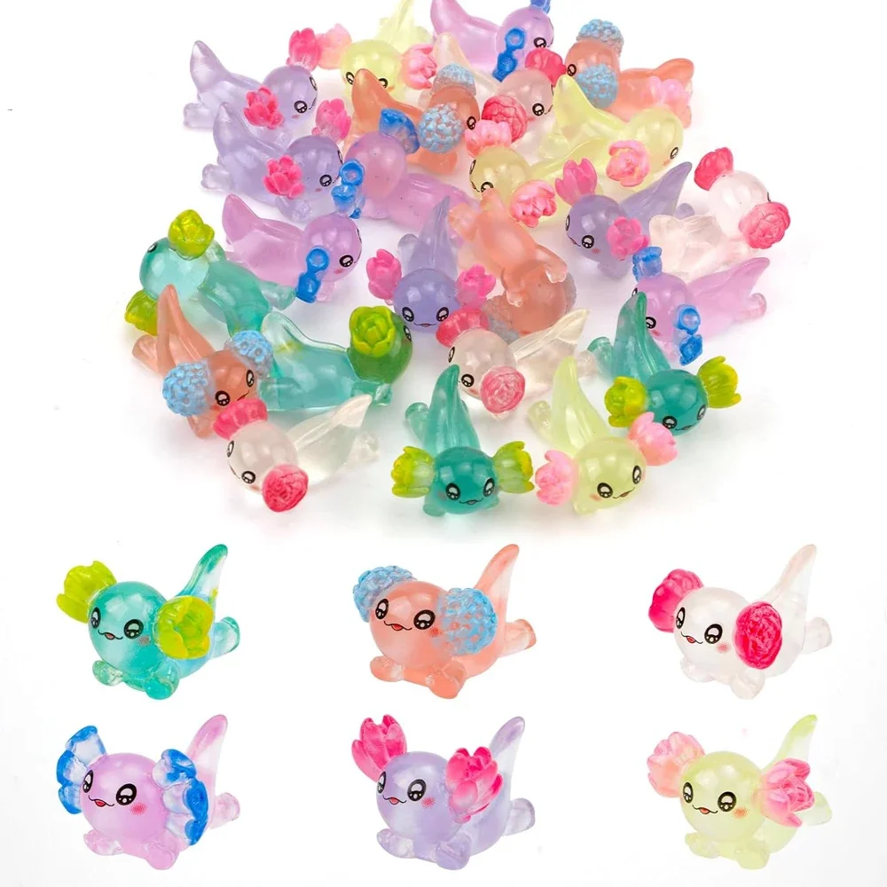 24 Stuks Miniatuur Axolotl Beeldjes, Mini Axolotl Hars Bedels Ornament Speelgoed voor Het Maken van Sieraden Doe-Het-Zelf Handwerk Tuin Landschap Poppenhuis Aquarium Decoraties (8 Kleuren