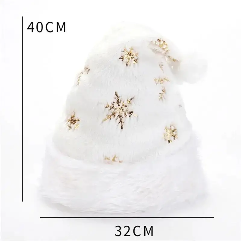 White Soft Plush Christmas Hat Party Snowflake Santa Hats Xmas Decoration New Year Holiday Supplies