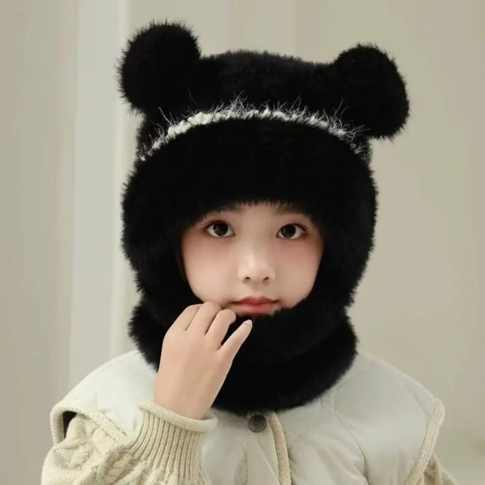 Coldproof Scarf Mask Integrated Hat Warm Lining Cartoon Children Windproof Hooded Hat Face Guard Neck Warmer Windproof Hood