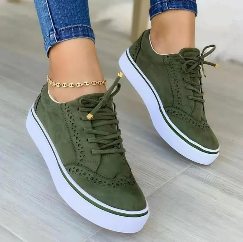 Zapatos planos para mujer, zapatillas deportivas versátiles a la moda, informales, con cordones, de talla grande, Color novedad de 2022| | - AliExpress