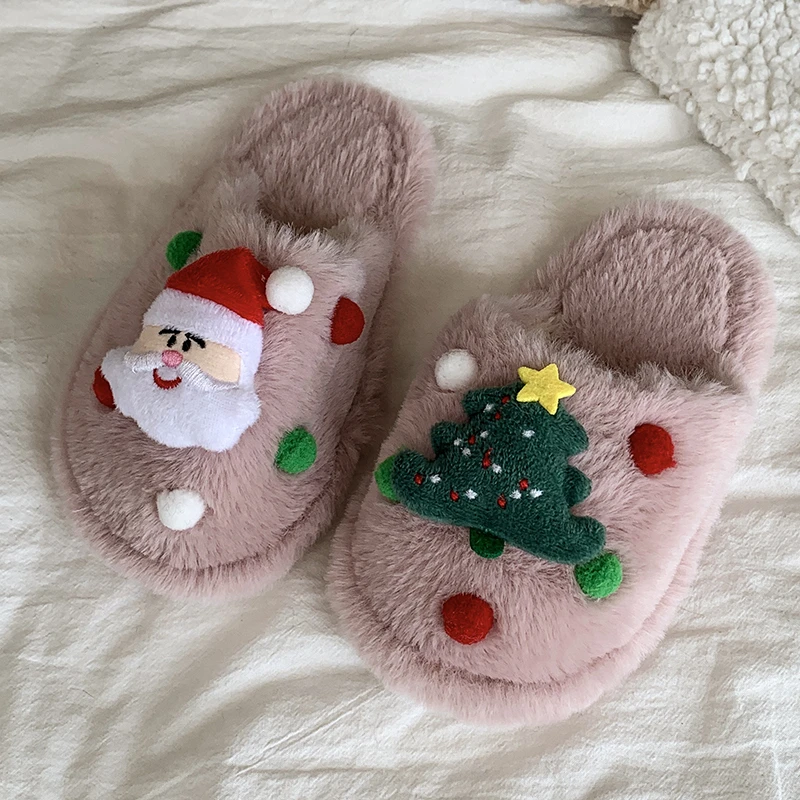 2025 Children Plush Slippers for Girls Boys Winter New Fashion Korean Style Soft Bottom Anti-slippery Versatile Christmas Shoes