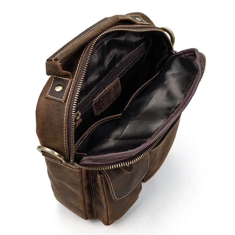 2022 Genuine Leather Men's Handbag Shoulder Bag Outer Casual Crossbody Bag Crazy Horse Leather Work Messenger Bag Male Handbag