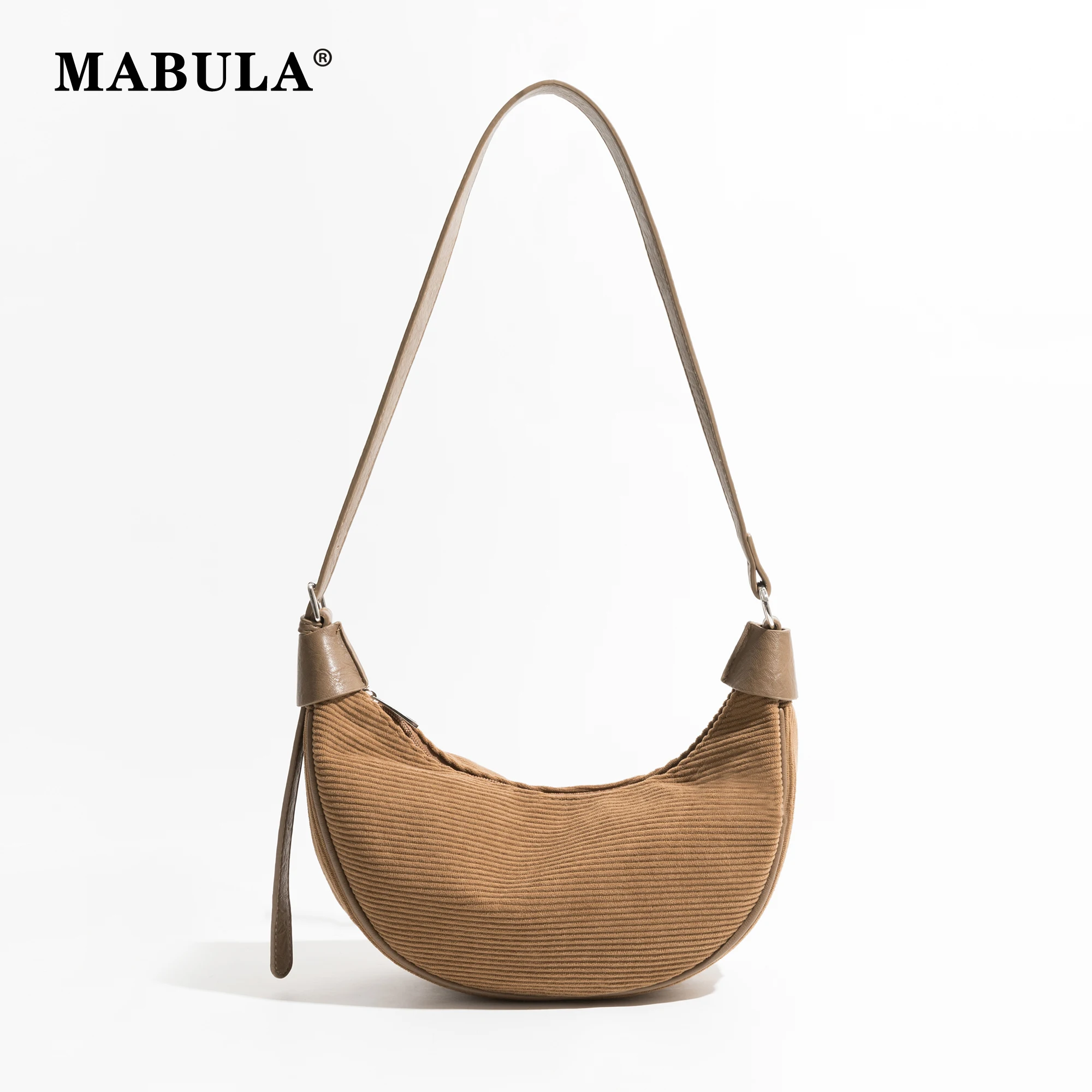 

MABULA Adjustable Strap Corduroy Crossbody Bag for Women Half Moon Sling Hobo Purse Small Shoulder Phone Pouch Solid Travel Pack