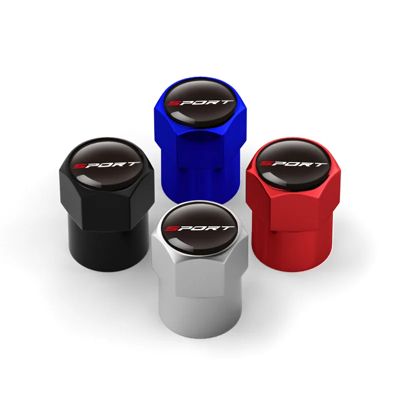 Tire Valve Caps 4Pcs Sporty Aluminum For Automobiles Motorcycles Trucks Bikes