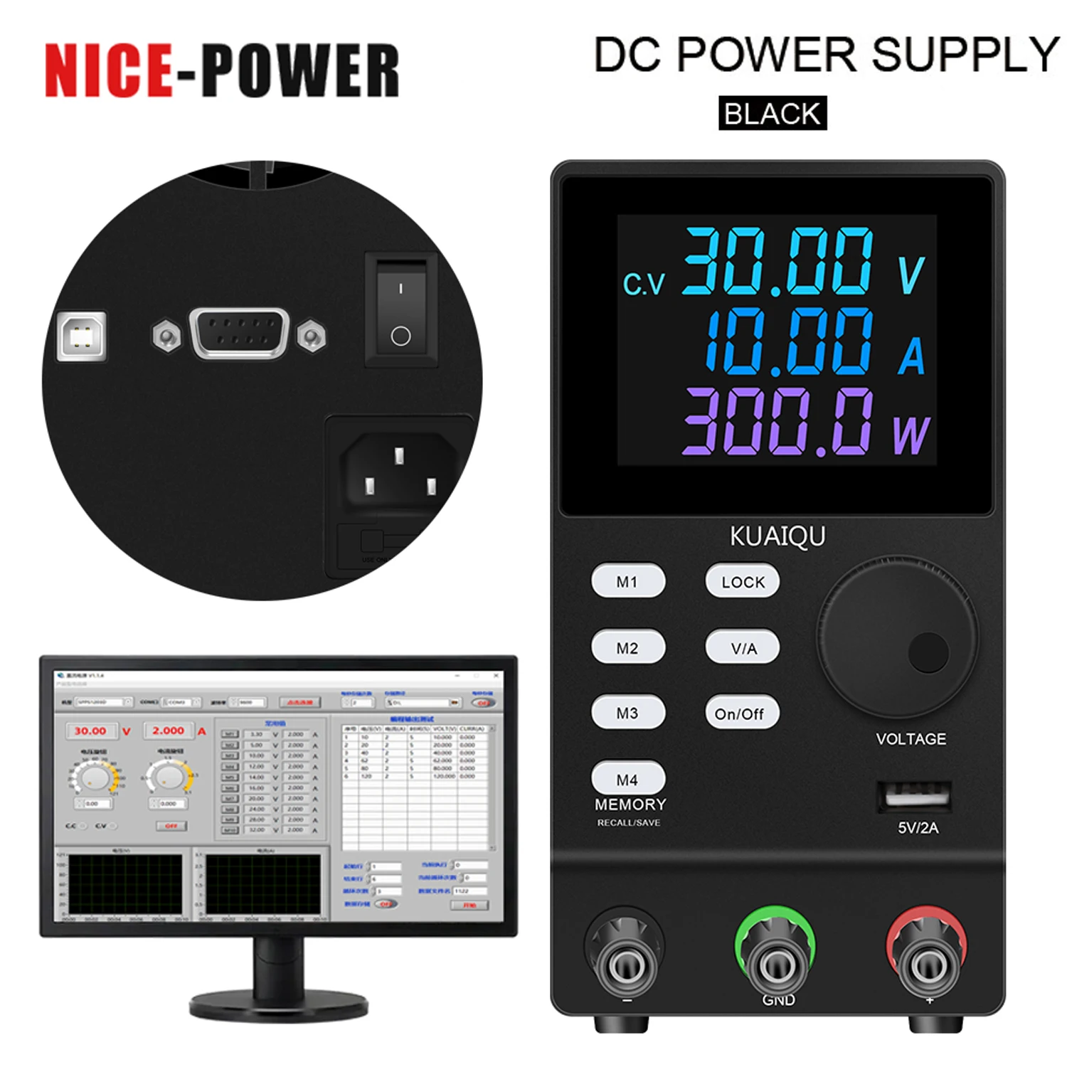 

Fine Regulation Adjustable Power Supply Programmable DC Lab 30V 10A USB Software Maintenance Workbench 120V3A Current Regulator