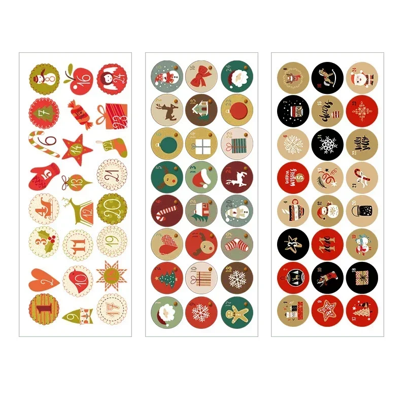 24 Pcs/set Merry Christmas Advent Calendar Number Paper Sticker Cookie Candy Seal Stickers DIY Gift Packaging Labels Xmas Decor
