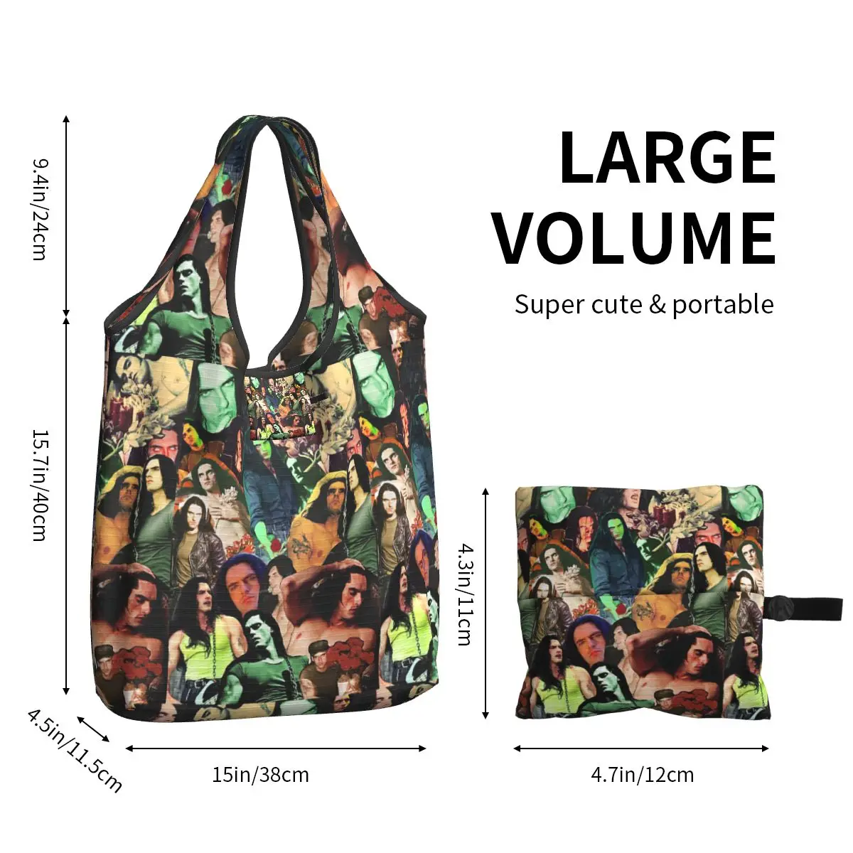 Large Reusable Type O Negative Peter Steele Dark Goth Collage Grocery Bags Recycle Foldable Shopping Bag Washable Lightweight