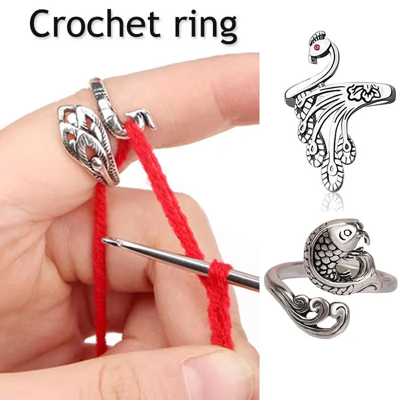 6Pcs Knitting Crochet Loop Ring for Finger, Adjustable Crochet Tension  Ring, Crochet Accessories Crochet Ring Yarn Tension Ring, Knitting Crochet