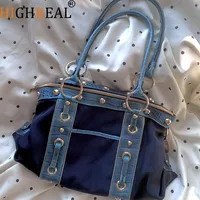 Sac à main vintage haut de gamme grande capacité, sac à bandoulière décontracté pour jeunes femmes, style chic et cool, sac sous le bras contrastant 1