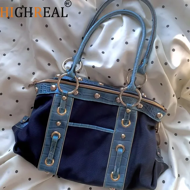 Sac à main vintage haut de gamme grande capacité, sac à bandoulière décontracté pour jeunes femmes, style chic et cool, sac sous le bras contrastant 1