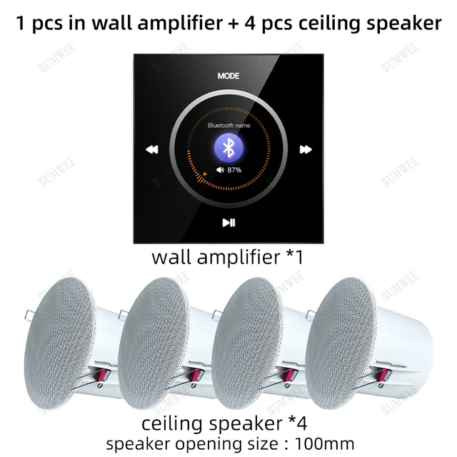 Home bluetooth amplifier smart home audio mini in wall amplifier 86 type FM USB TF music host Ceiling Speaker Audio Panel System 8