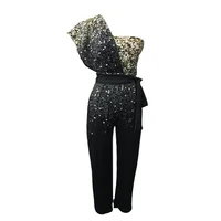Fashion Sequins Decoration One Shoulder Backless Jumpsuit Women Female Slim Fit Stretch Lace-up High Waist  Back Zipper Rompers - Image 6