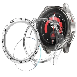 Enhanced Protective Kit: Case, Bezel Ring, and Tempered Glass Screen Protector Film for Watch 5 40MM (Clear silver)