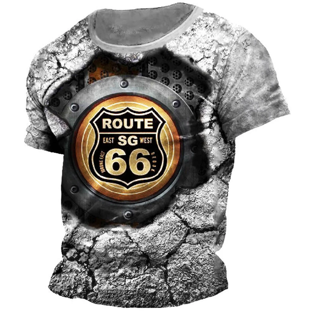 

2023 Summer T-Shirt Men Vintage Print 3D American Route 66 T Shirt Short Sleeve Tee Tops Oversized Shirt 5xl Loose Male Clothing