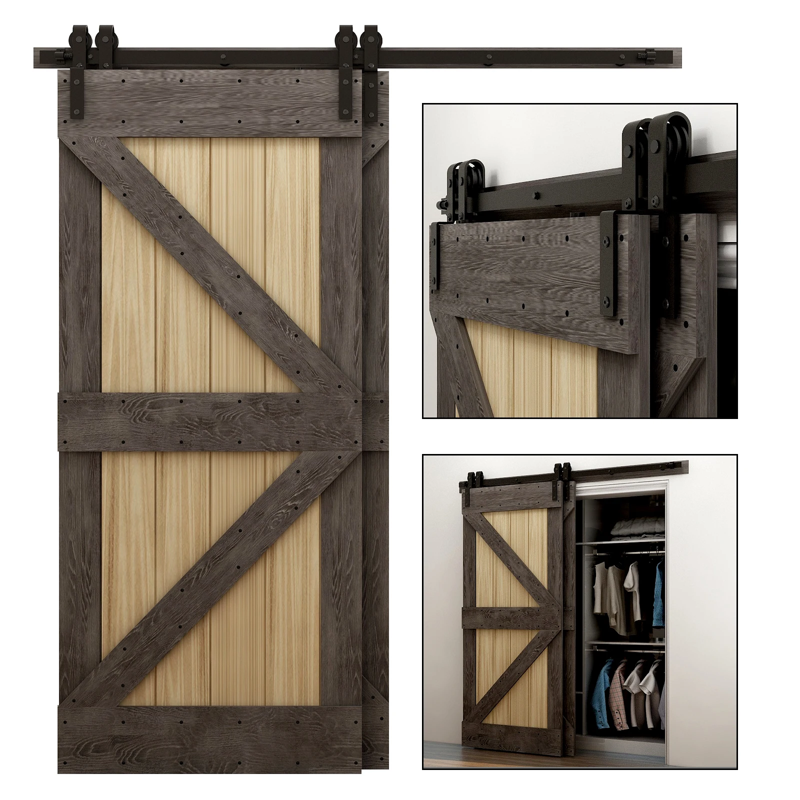 CCJHBypassDoubleSlidingBarnDoorHardwareKitSingleTrackJShape