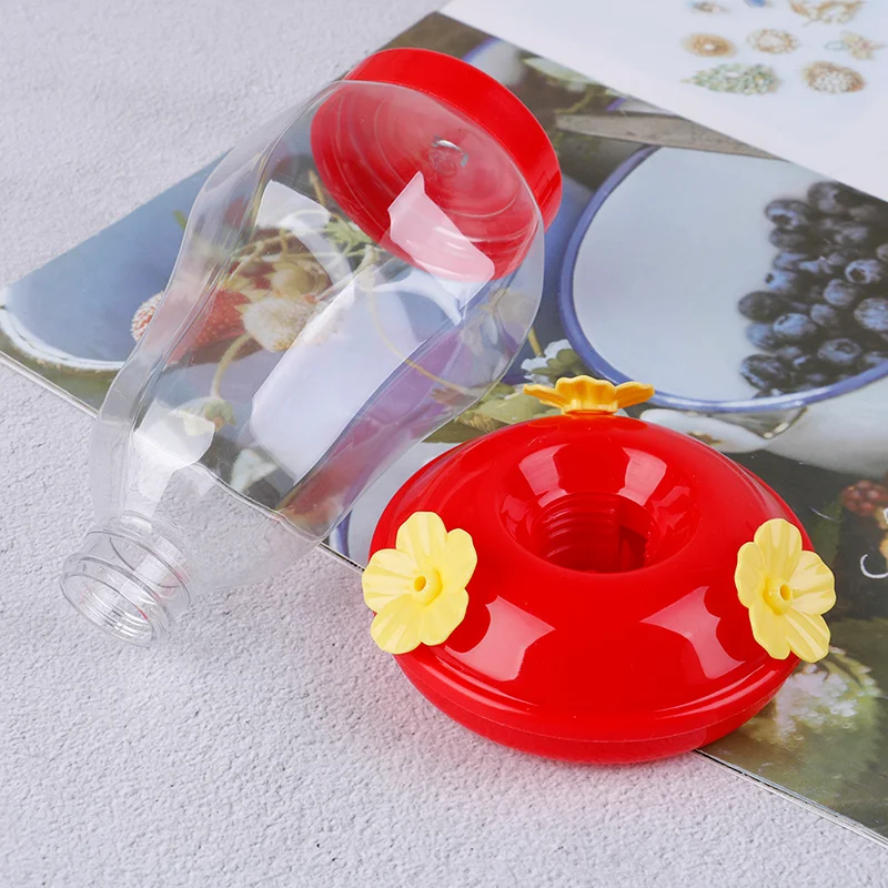 Outdoor Plastic Flower Iron Hook Bird Feeder Plastic Bird Water Feeder Bottle Hanging Hummingbird Garden