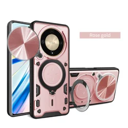 Heavy Duty Rugged Armor Smartphone Case with Magnetic Bracket and Slide Camera Protection Cover for Honor X9c Smart (JS pink)
