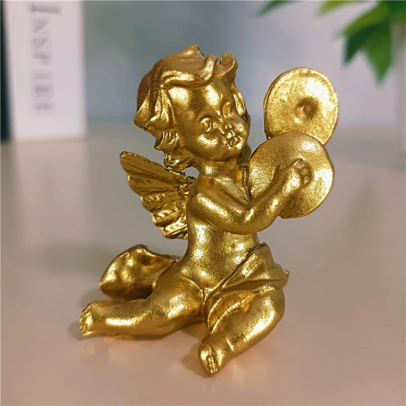 Elegant Gold Resin Fairy Angel Figurine - Charming Music-Themed Statue for Home and Wedding Décor