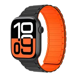 Magnetic Silicone Strap for Smartwatches - Versatile and Durable Design (Black Orange)