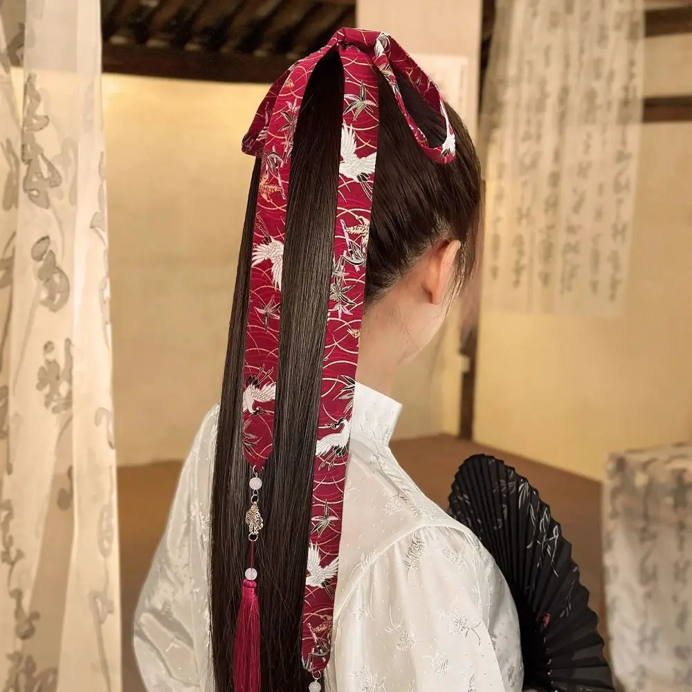 레트로 태슬 롱 헤어 스트랩 보우 헤어 액세서리 헤어밴드 중국 스타일 머리 장식 헤어 리본 중국 한푸