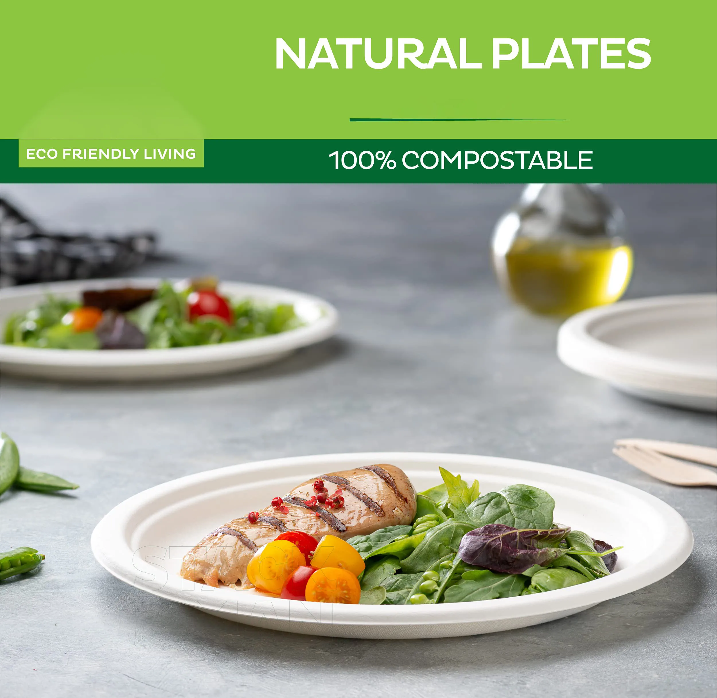 Paper Plates 10 Inch Bulk, 100 Pack Compostable Paper Plates Heavy Duty,  Large Paper Plates White, Eco Friendly Plates Disposable For 100 Guests