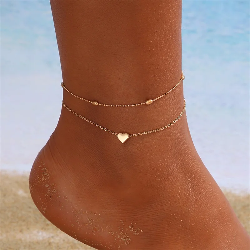 

Simple Heart Anklets Female Barefoot Sandals Foot Jewelry Leg Anklet On Foot Ankle Bracelets For Women Bohemian Beach Leg Chain