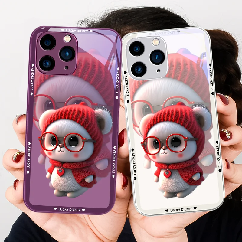 

Metal Coated Tempered Glass Phone Case for Iphone 14 13 12 11 Pro Max X XS XR 7 8 Plus 2020 SE Cute Panda with Red Glasses