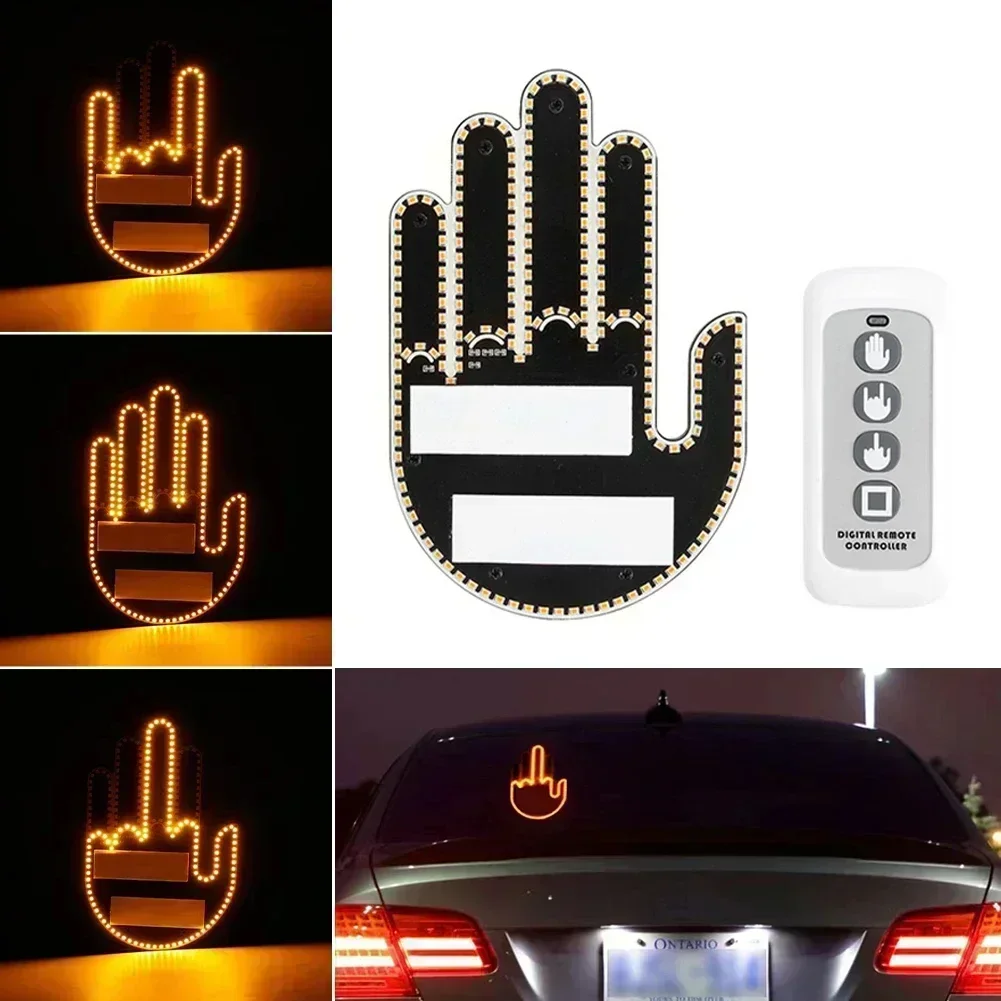 Funny Car Finger Light with RF 3modes Road Rage Signs Middle Finger Gesture Light Auto Amber Middle Finger Warning Brake Light