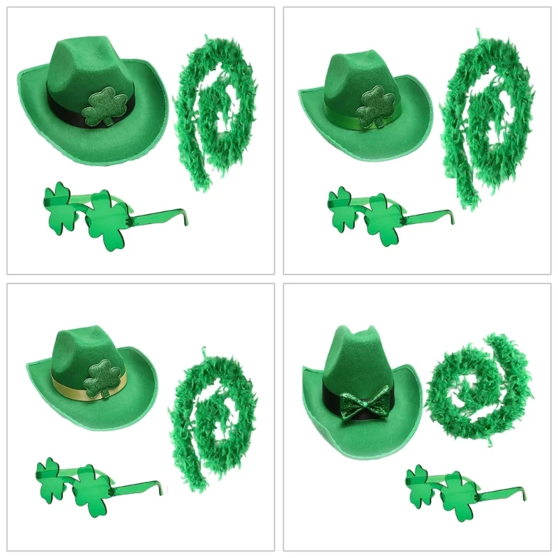 

StPatrick Day Green Cap Eyewear Scarf Festival Costume Irish National Day Props
