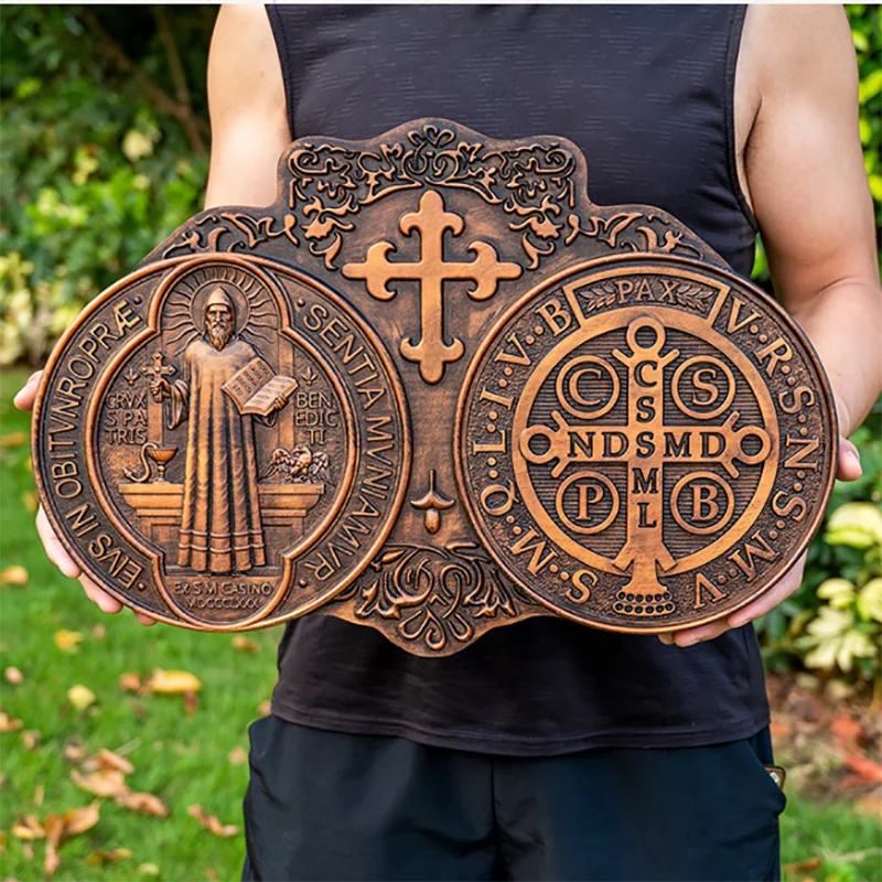 Catholic Saint Benedict Medal - Religious Wooden Plaque, Home Decor, Prayer Award, Handmade Wood Carving, Wall Hanging Christian