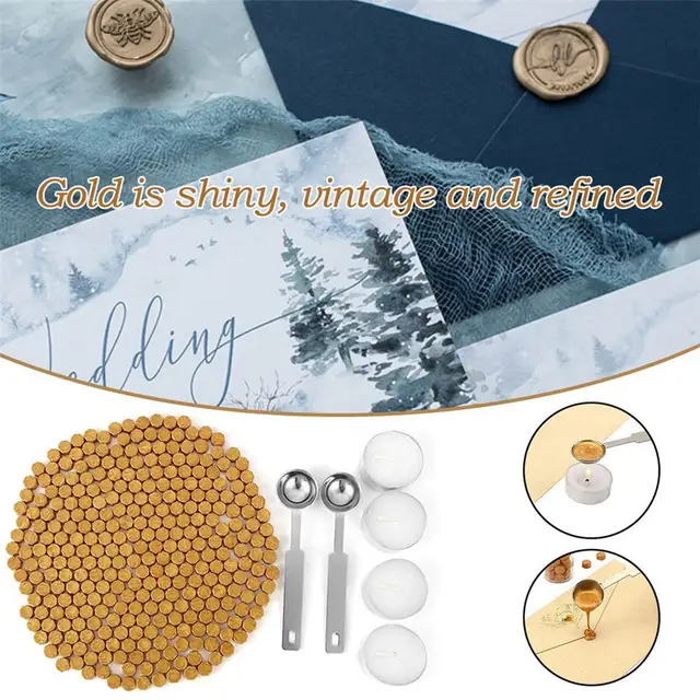 Gold Sealing Wax Beads 300 Pieces Octagon Seal Wax Beads With 4 Candles And  2 Melting Spoons For Wax Seal Stamp - AliExpress