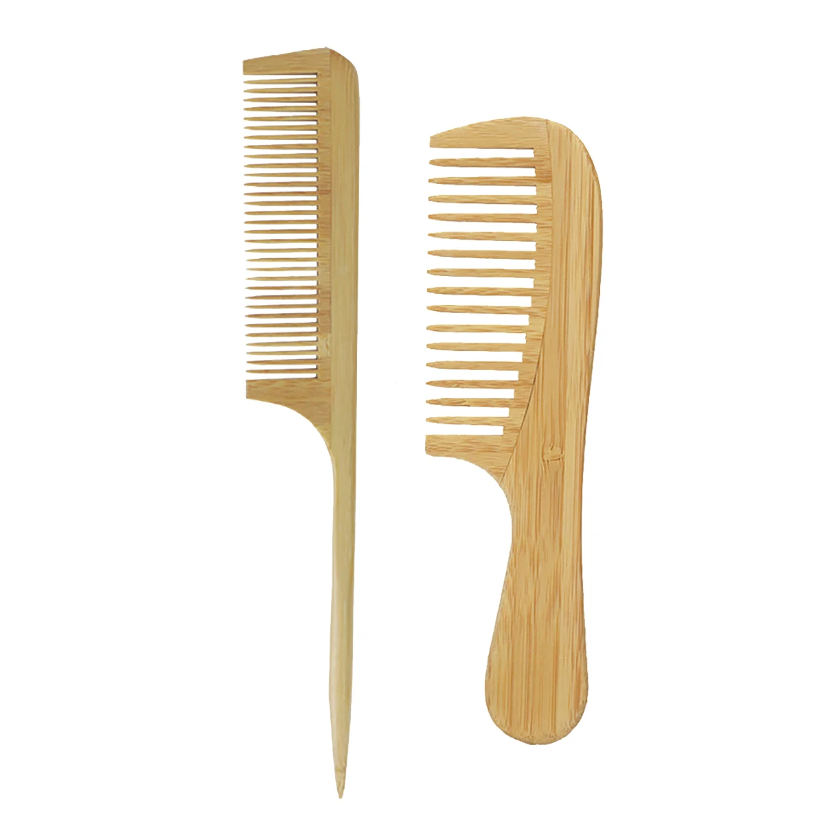 2pcs natural bamboo hair comb set - wide toothed hair comb, pointed ...