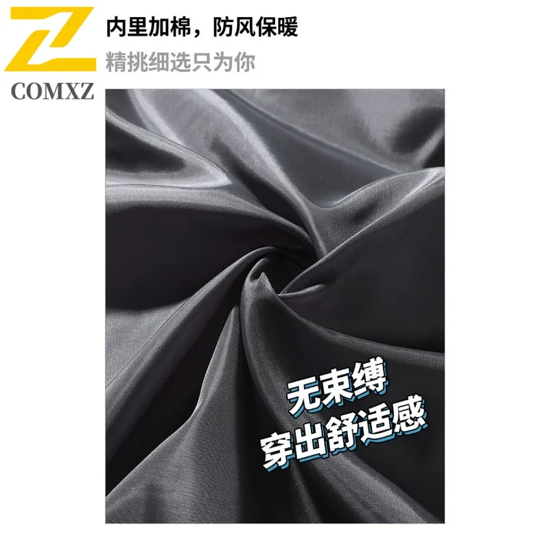 COMXZ 2025 Men Hong Kong Style Puffer Cotton Jacket Winter Loose Stand Collar Ins Versatile Washable Lightweight Commute Coat