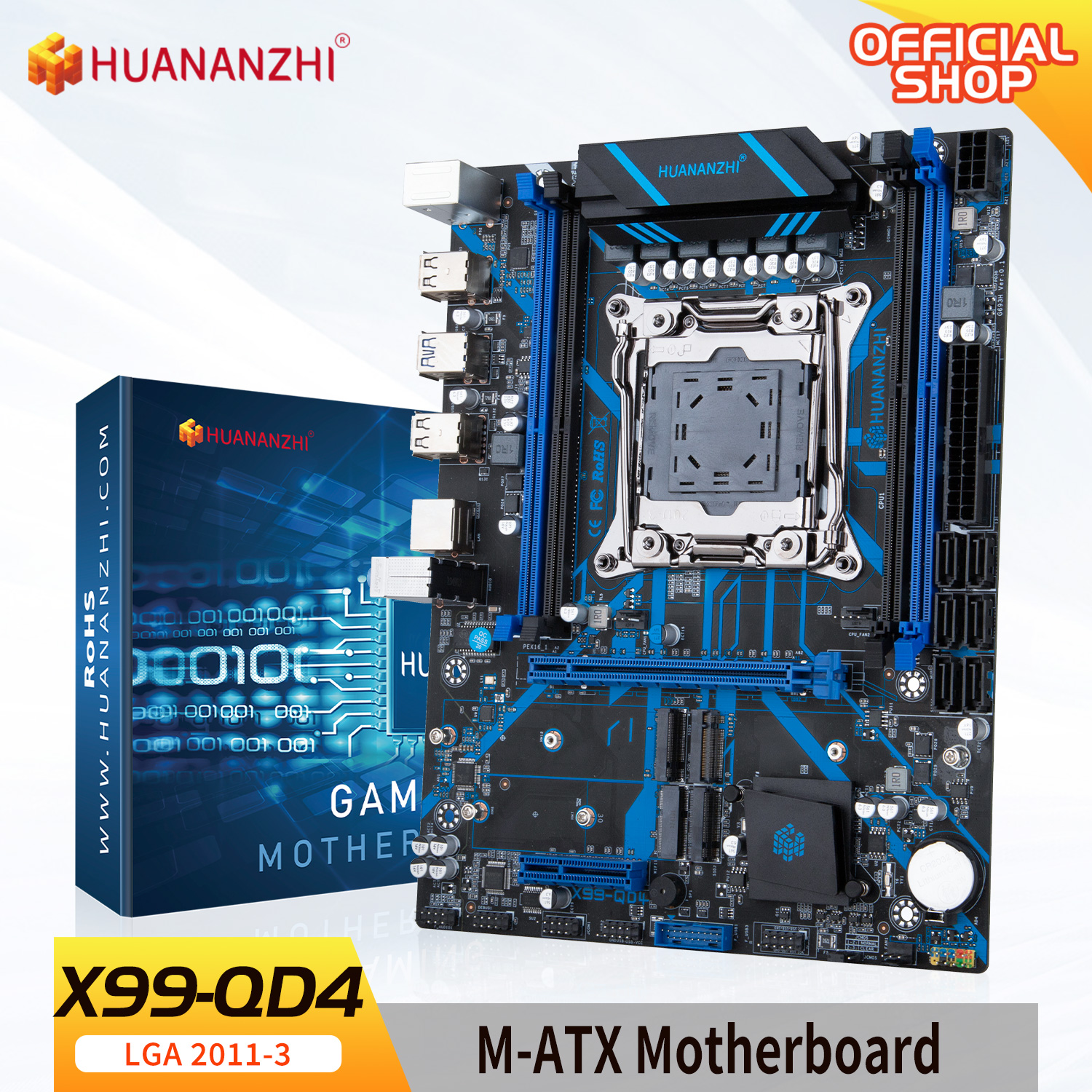 HUANANZHI X99 QD4 LGA 2011-3 XEON X99 Motherboard Intel E5 2640 2666 2696 V3 V4 support DDR4 RECC NON-ECC Memory NVME SATA RU