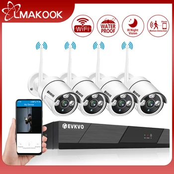 LMAKOOK 무선 CCTV 시스템, 야외 방수 와이파이 IP 보안 카메라, 오디오 레코드, P2P 비디오 감시 키트, 2MP, 1080P, 4CH