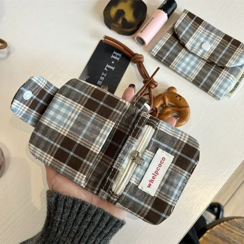 Photocard Holder Card Holder 1 Pc Dark Coffee Plaid Card Purse for Kids Girl Fashion Student Mini Photocard Wallet ID Bank Card Wallet Retro Organizer
