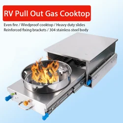 RV Stainless Steel Pull-Out Gas Stove Pull-out Slide Cooker Out Kitchen For Camper Cooker Trailer Caravan Motorhome Gas Stove
