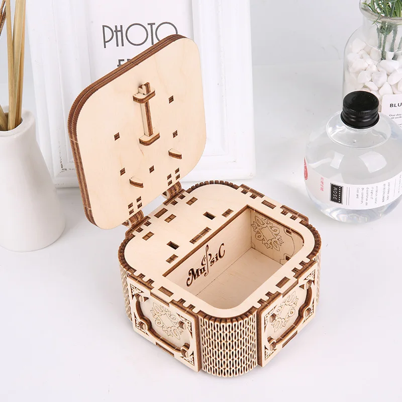 Wooden 3D Puzzle Assembly Creative DIY Secret Box Puzzle Storage Box Antique Vintage Clock Train Car Model Assembled Toy Gift 6