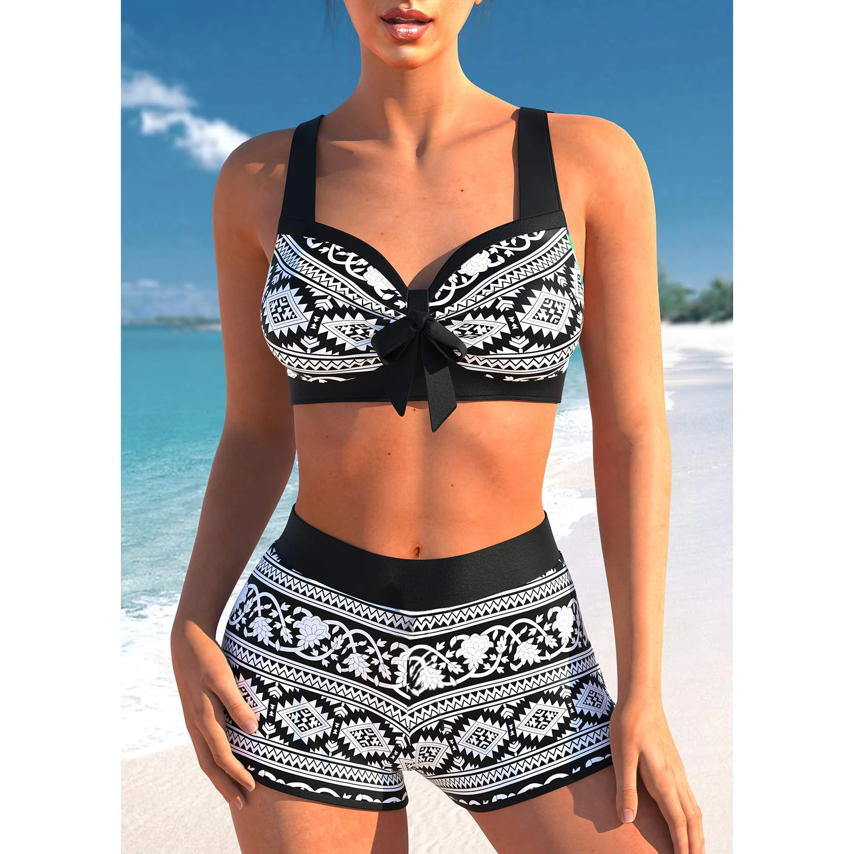 2023 Fashion Print Tankni Beachwear Female Summer High Waist Bathing Suit Swimwear Sexy Monokini Women's Two Piece Swimwear