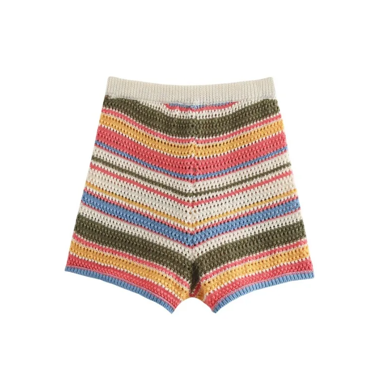 TRAF ZR Short Set Woman Two Pieces Casual Elegant Prairie Chic Striped Patchwork Sets Women's Summer Suit Set Short Sleeve Sets 4