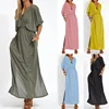 Fashionable Solid Color High Waist Slit V Neck Dress Women's Cross-Border Independent Station Spring Summer Dress